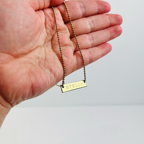 Stella McCartney Soft Gold Embossed Logo Name Plate Ball Chain Necklace - Picture 12 of 16